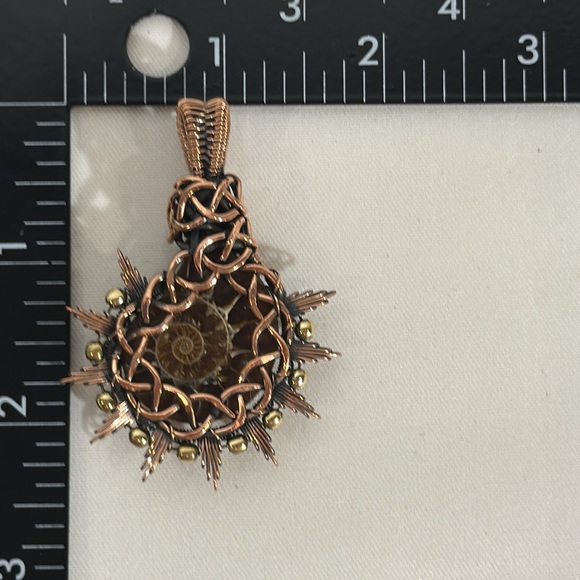 Ammonite Fossil Pendant Copper Wire Wrapped Handmade Pendant - Picture 3 of 3